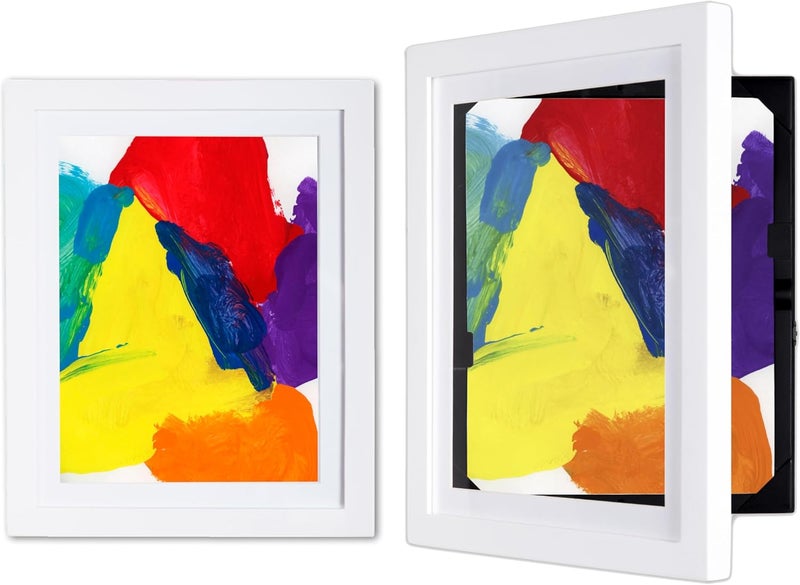Dynamic Frames Li’l Davinci Front-Open 2-Pack Kids Art Frames, Wooden Frames for 8.5x11 Artwork, Prints & Certificates, Store up to 50 per Frame, 11.75 x 14.75 Outer Dimensions, White - Image 1